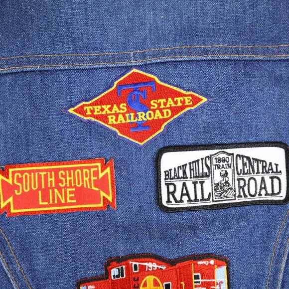 Vintage Wrangler Western Denim Vest XL Railroad Train Patches and Pins - Picture 13 of 16